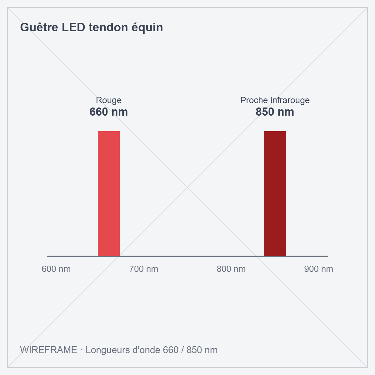 Guêtre LED tendon équin · Wireframe : longueurs d'onde 660 et 850 nm